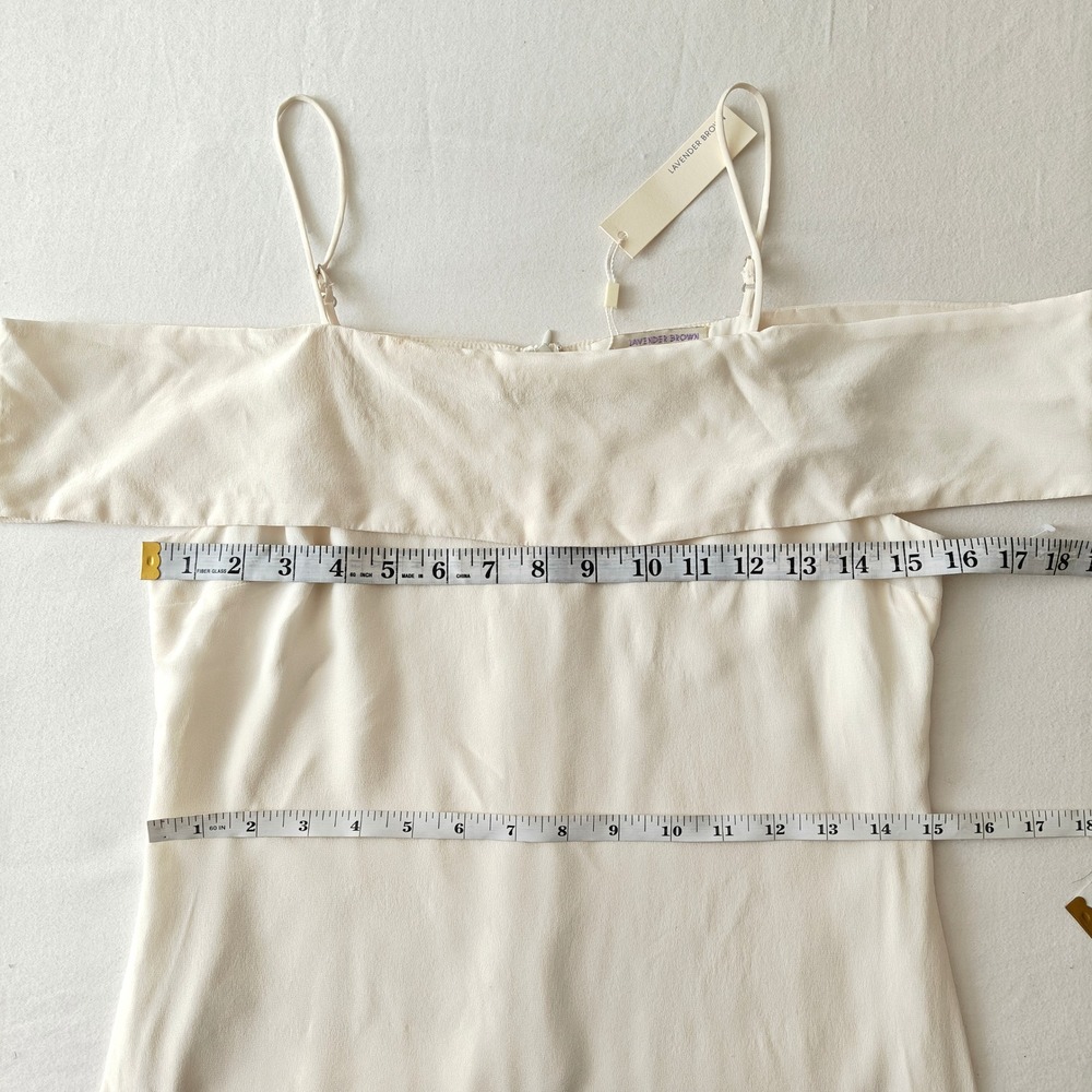 Lavender Brown Ivory Off Shoulder Cold Shoulder Maxi Dress Side Slits Size XS - Picture 5 of 7